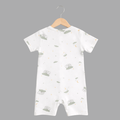 Dreamy Sheep All-Over Print White Half Romper