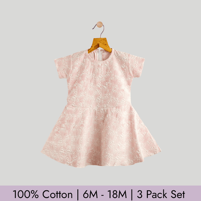 Todlerry Girls Frock | Pack of 3 |Soft & Breathable | 100% Cotton