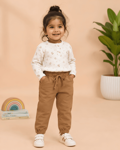 Kids Tan Brown Casual Chino Joggers | 100% Pure Cotton Boys Trousers