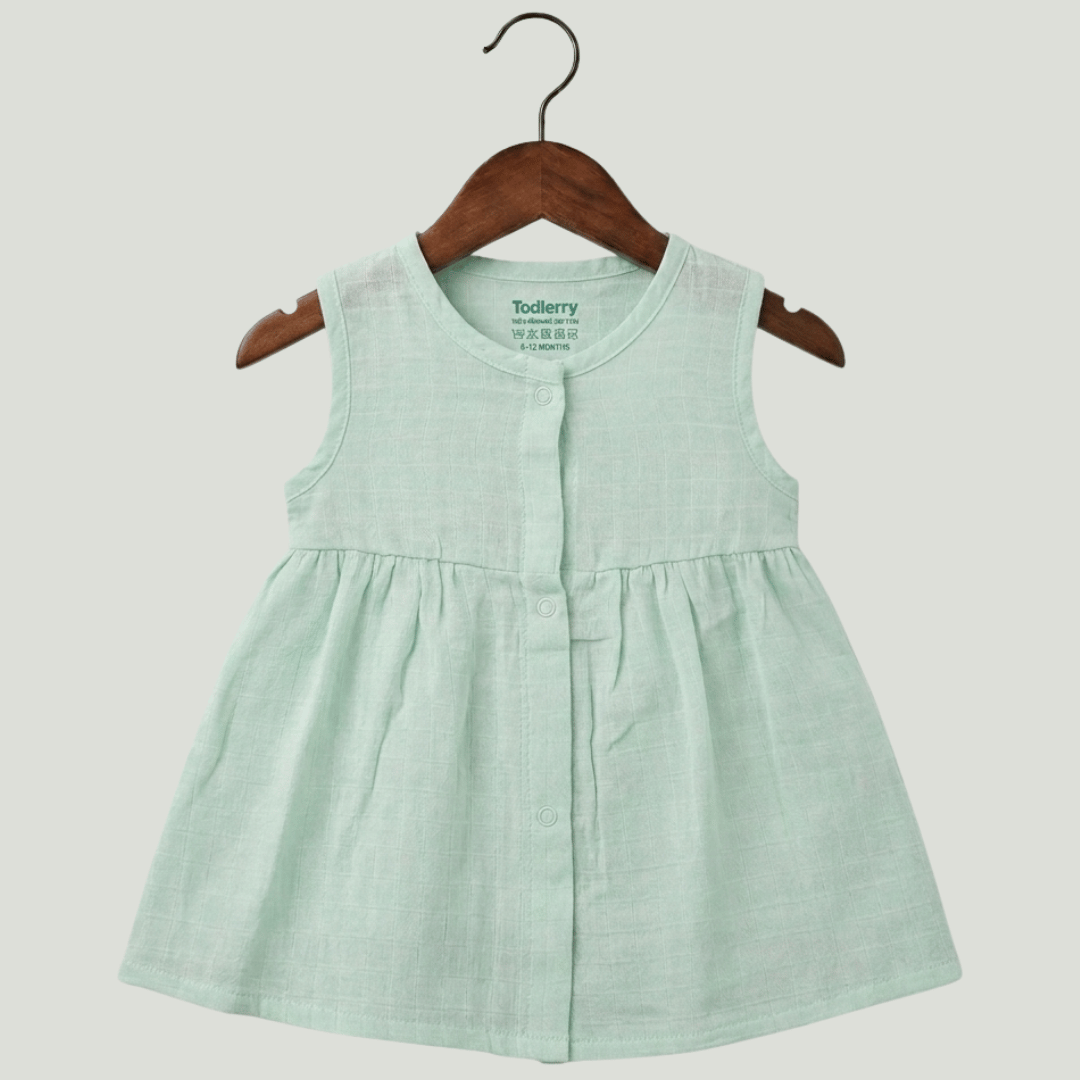 Premium Mint Muslin Sleeveless Frock – 100% Organic Cotton Baby Dress
