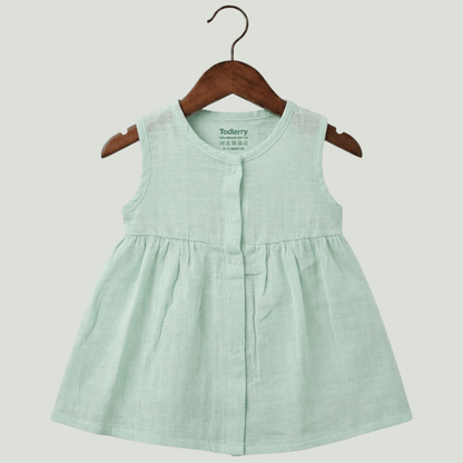 Premium Mint Muslin Sleeveless Frock – 100% Organic Cotton Baby Dress