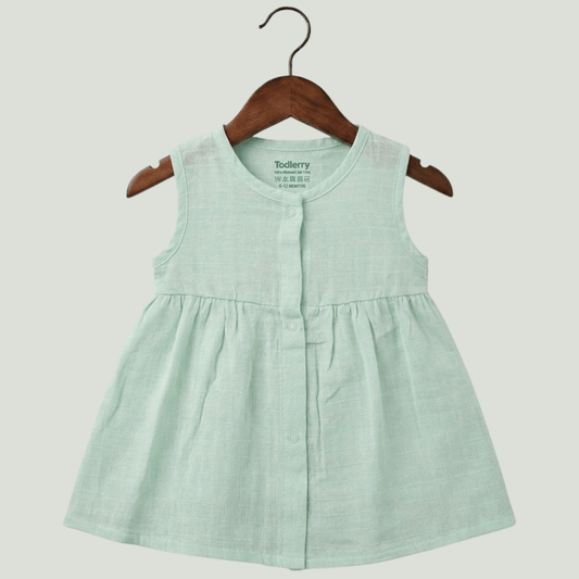 Premium Mint Muslin Sleeveless Frock – 100% Organic Cotton Baby Dress