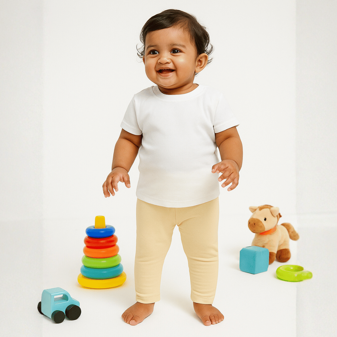 Girls Leggings Beige 100% Cotton