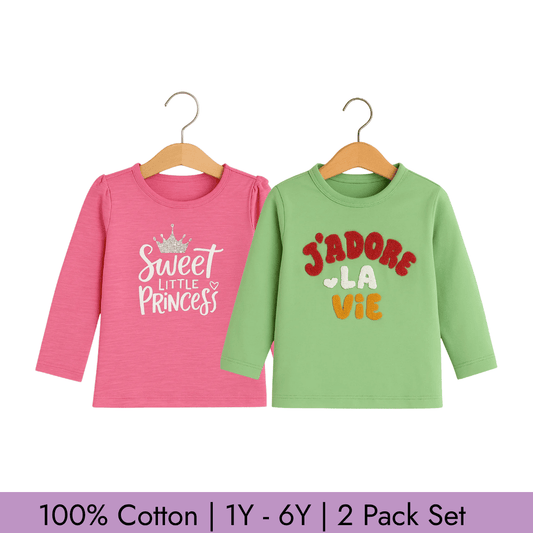 Todlerry Full Sleeves Girls T-shirts | Pack of 2 |Soft & Breathable | 100% Cotton