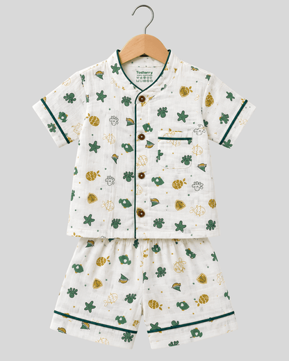 Todlerry 100% Cotton Kids Night Suit Set | Shirt & Shorts (4 Prints)