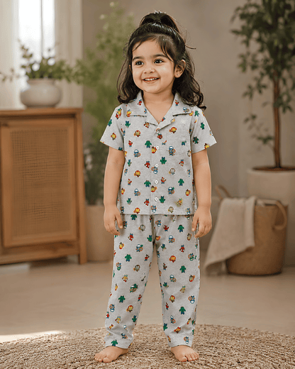Todlerry Kids Superhero Cotton Button-Down Pajama Night suite Co-ord sets
