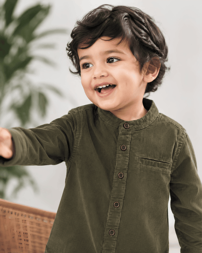 Todllerry Boys Full Sleeve Olive Corduroy Shirt
