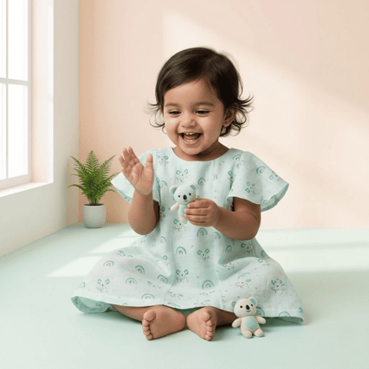 Cute Butterfly Sleeve Cotton Frock for Girls