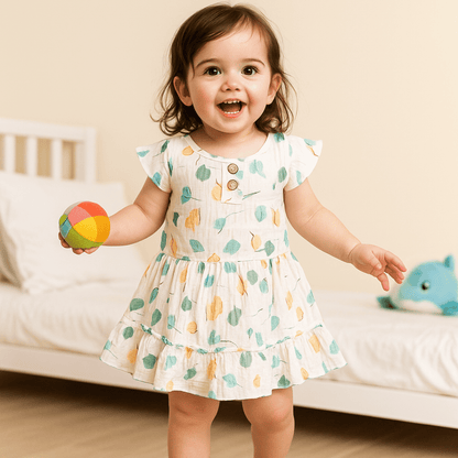 Todlerry Sleeveless Girls Frock |  Green & Pink Floral Print | 100% Cotton