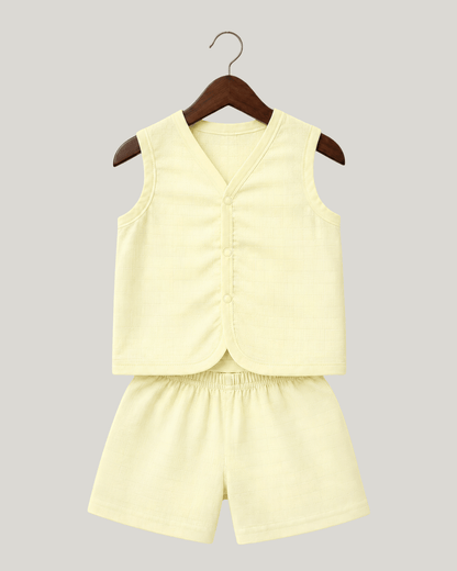 Soft Cotton Baby Light Yellow Colour Jhabla & Shorts Set