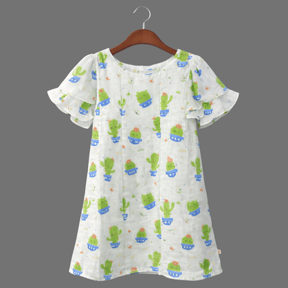 Cute Butterfly Sleeve Cotton Frock for Girls