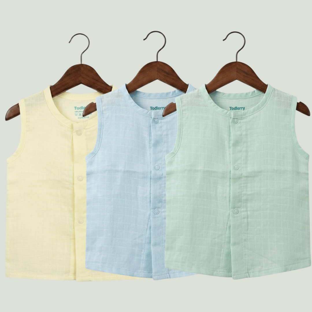 Premium Muslin Sleeveless Jabla for Babies (Pack of 3) – 100% Organic Cotton Infant Vest