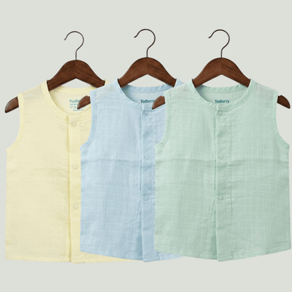 Premium Muslin Sleeveless Jabla for Babies (Pack of 3) – 100% Organic Cotton Infant Vest