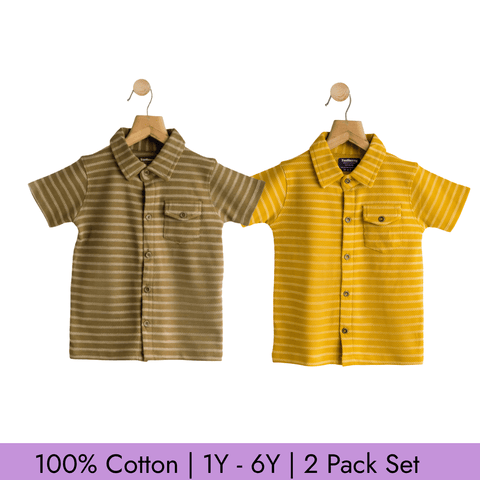 Boys Cotton Strips Shirt Pack of 2 Soft & Breathable 100% Cotton