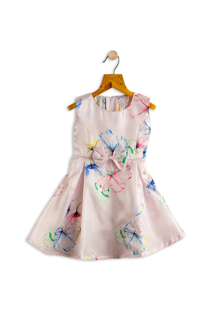 Todlerry Sleeveless Frock with bow | Floral Pink Print | 100% Cotton