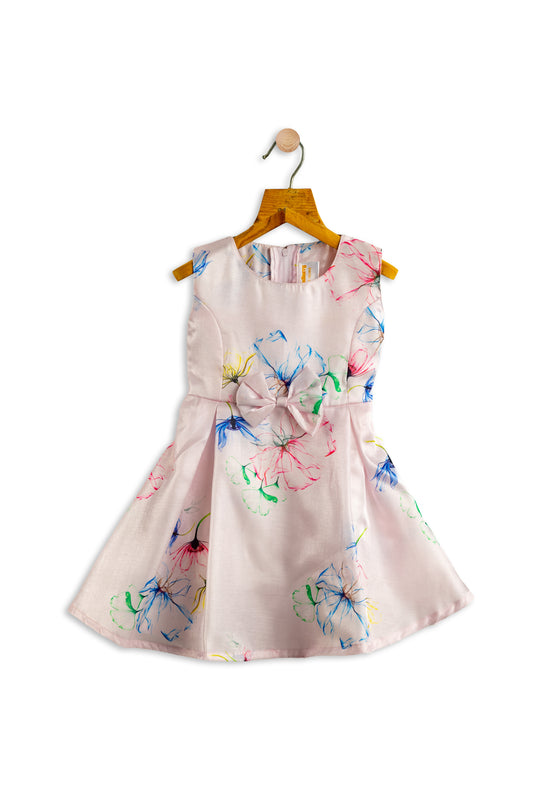 Todlerry Sleeveless Frock with bow | Floral Pink Print | 100% Cotton