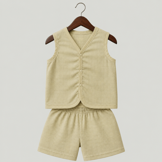 Soft Cotton Baby Light Yellow Colour Jhabla & Shorts Set
