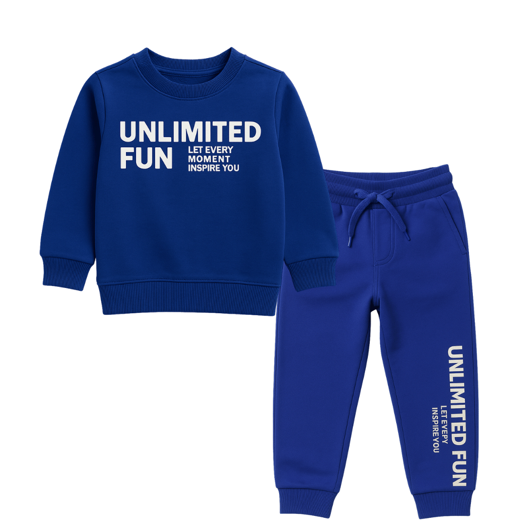 Unisex Blue Full Sleeve Sweat Tee with matching Sweat pants for Kids 100% Cotton