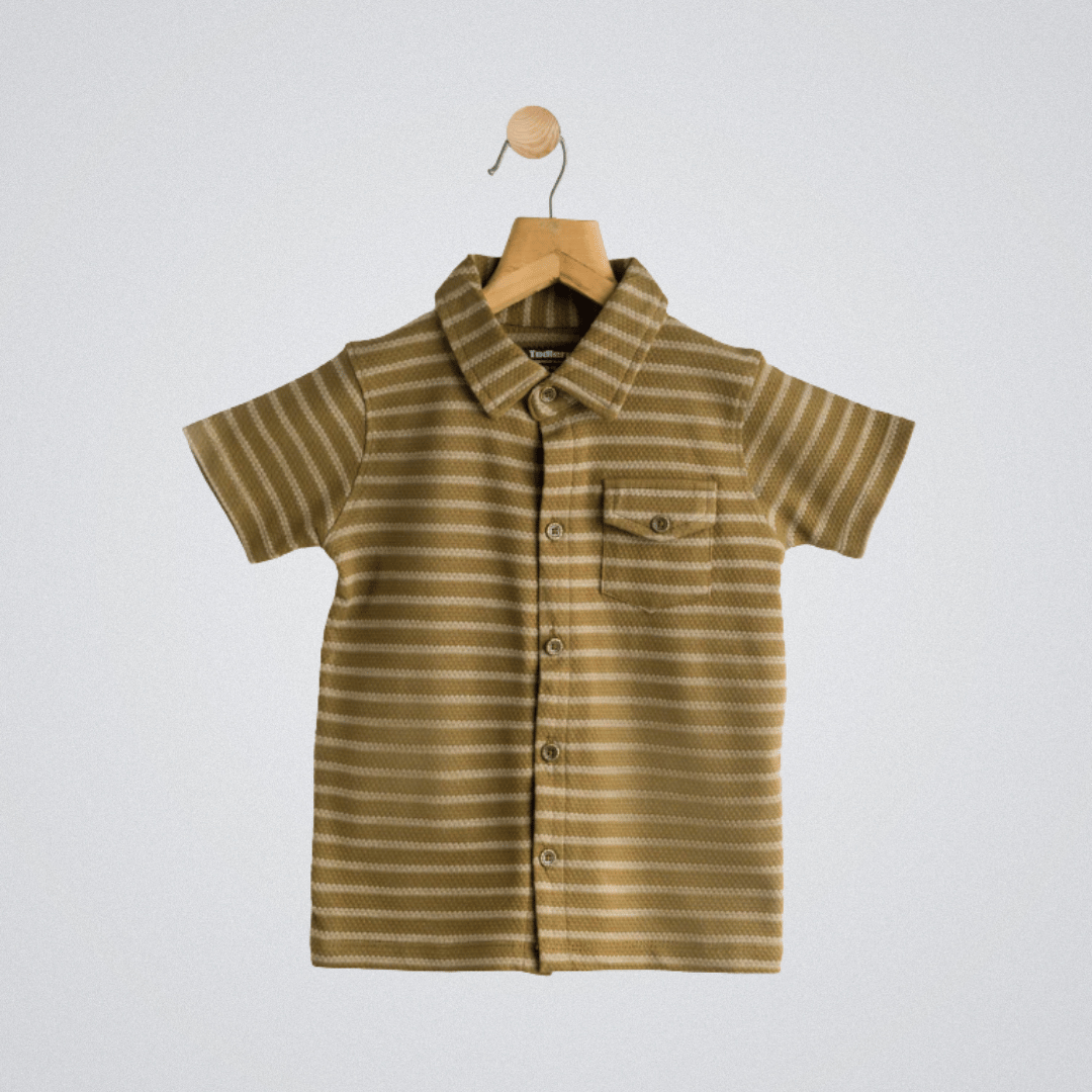 Boys Shirt Brown Strips Soft & Breathable 100% Cotton