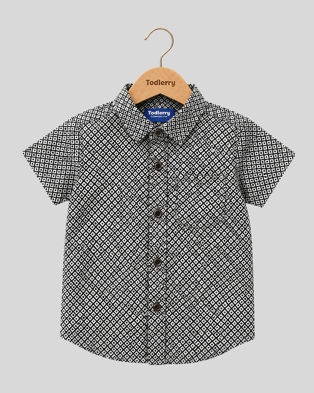 Boys Printed Pure Cotton Half Sleeve Shirt, Smart Geometric Print Casual Shirt for Toddlers & Kids