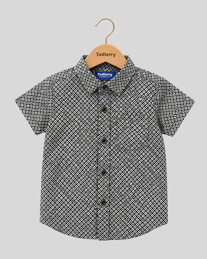 Boys Printed Pure Cotton Half Sleeve Shirt, Smart Geometric Print Casual Shirt for Toddlers & Kids
