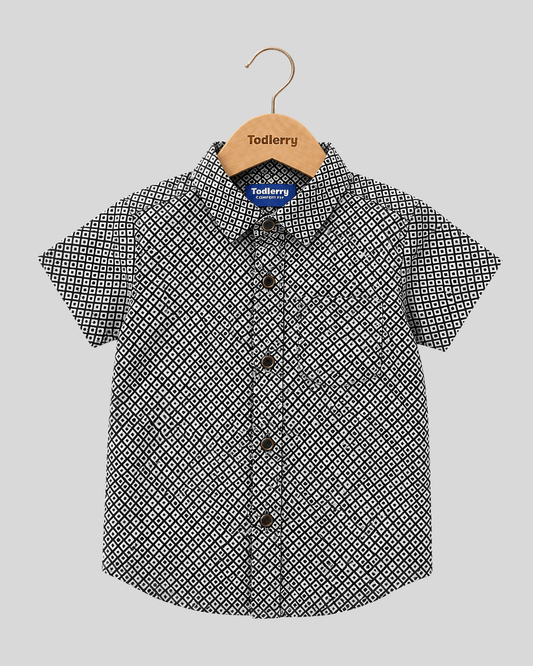 Boys Printed Pure Cotton Half Sleeve Shirt, Smart Geometric Print Casual Shirt for Toddlers & Kids