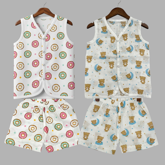 Summer Cotton Snap Up Jhabla & Shorts Set (Set of 2)