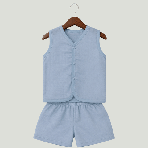 Soft Cotton Baby Blue Colour Jhabla & Shorts Set