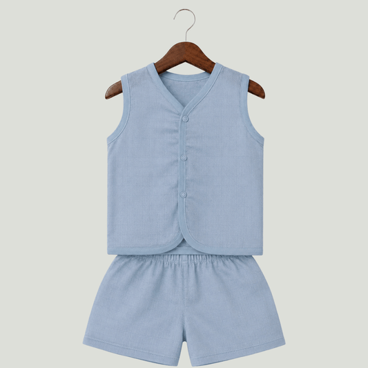 Soft Cotton Baby Blue Colour Jhabla & Shorts Set