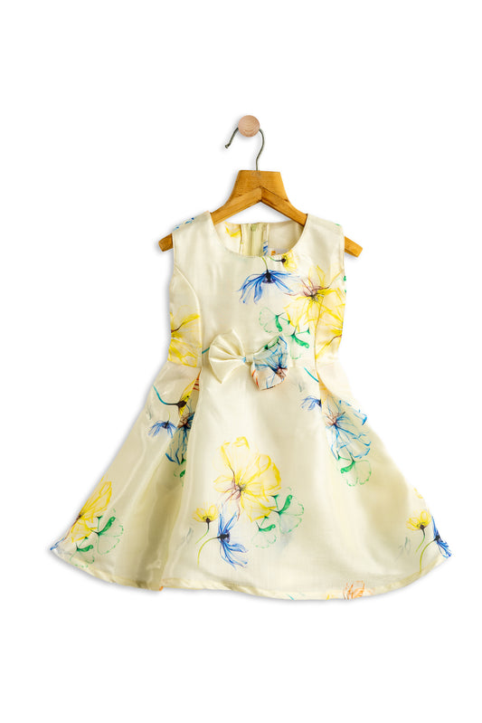 Todlerry Sleeveless Frock with bow | Floral Yellow Print| 100% Cotton