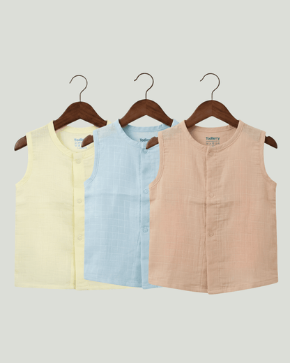 Premium Muslin Sleeveless Jabla for Babies (Pack of 3) – 100% Organic Cotton Infant Vest