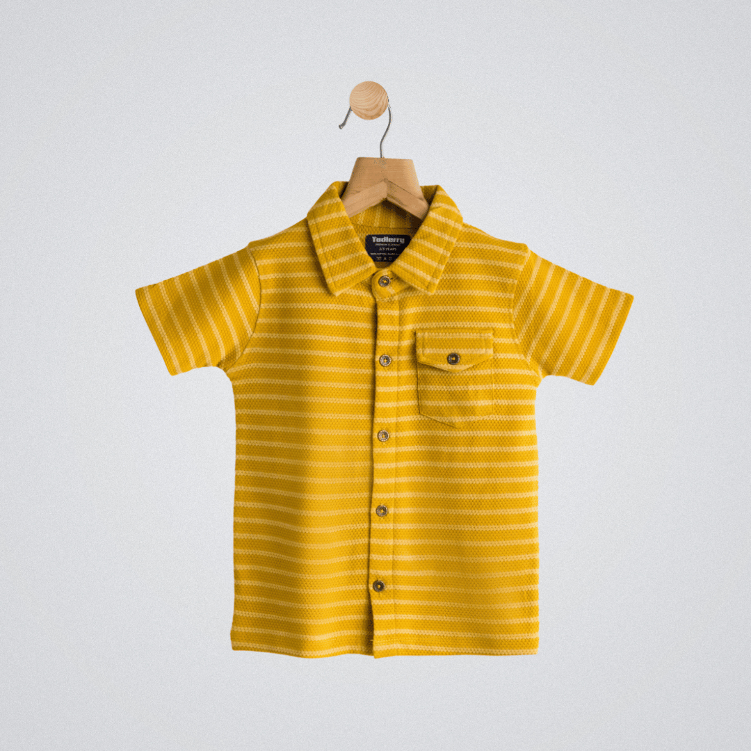 Boys Cotton Shirt Yellow Strips Soft & Breathable 100% Cotton