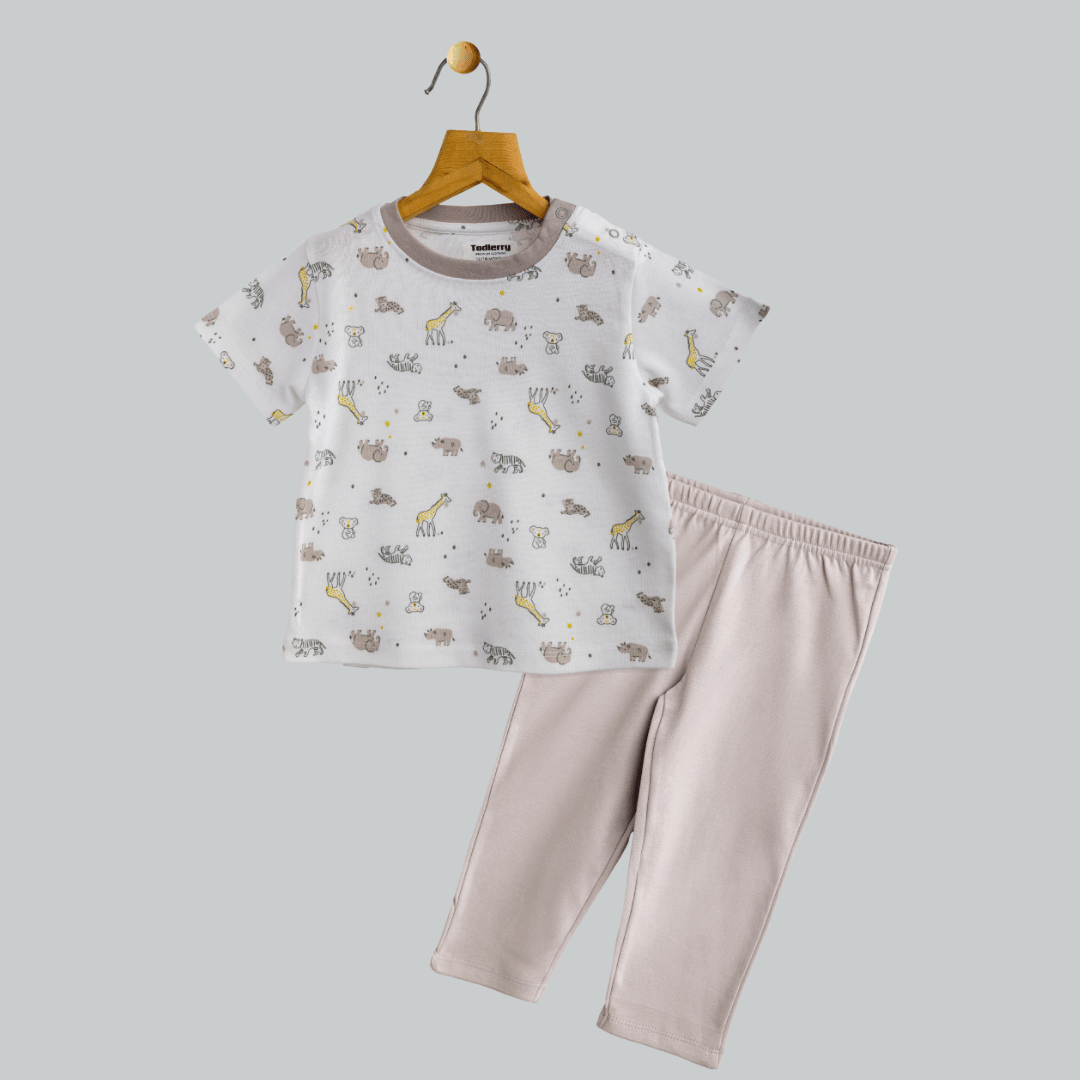 Unisex Pajama set White / Light Grey Soft & Breathable 100% Cotton
