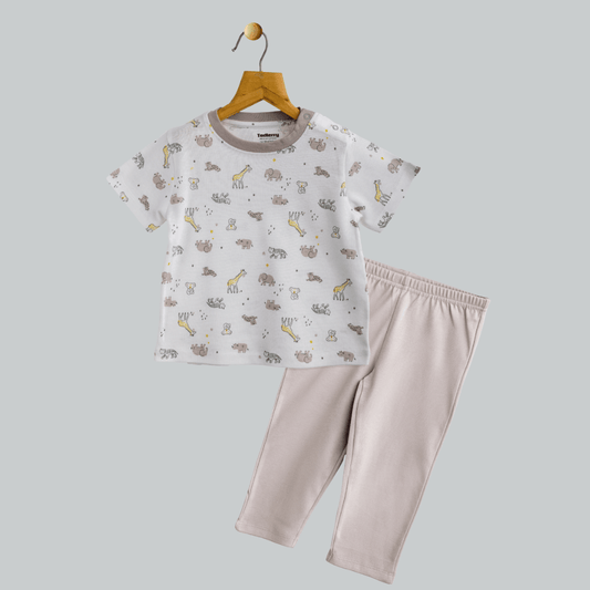 Todlerry Unisex Pajama set | White / Light Grey | Soft & Breathable | 100% Cotton