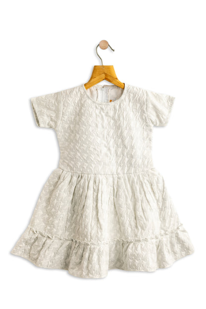 Todlerry Half-sleeve  Girls Frock | Solid White & Peach | 100% Cotton