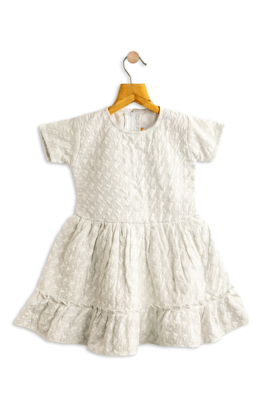 Todlerry Half-sleeve  Girls Frock | Solid White & Peach | 100% Cotton