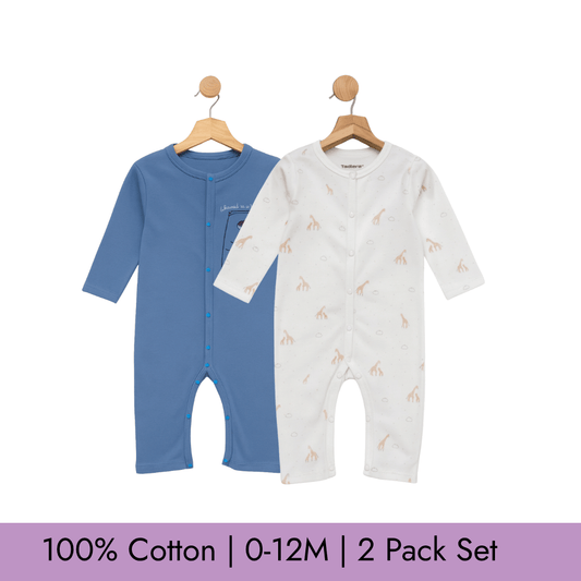 Todlerry Unisex Baby Rompers | Set of 2 | 100% Cotton