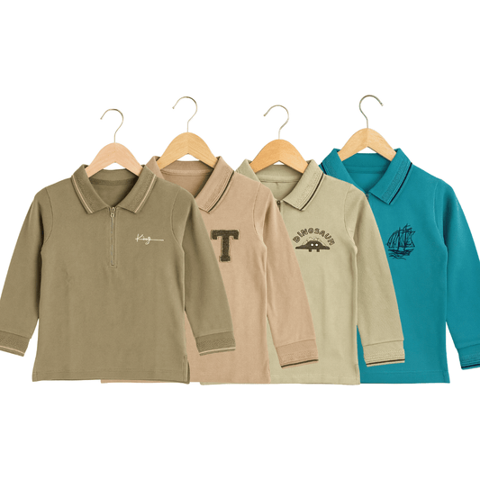 Boys Set of 4 Cotton Polo T-Shirt Soft & Breathable 100% Cotton