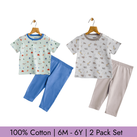 Todlerry Unisex Pajama set | Set of 2 | Soft & Breathable | 100% Cotton