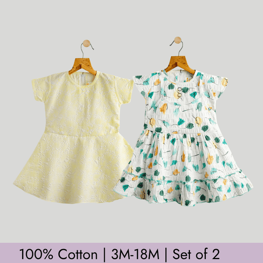 Todlerry Girls Frock | Pack of 2 |Soft & Breathable | 100% Cotton