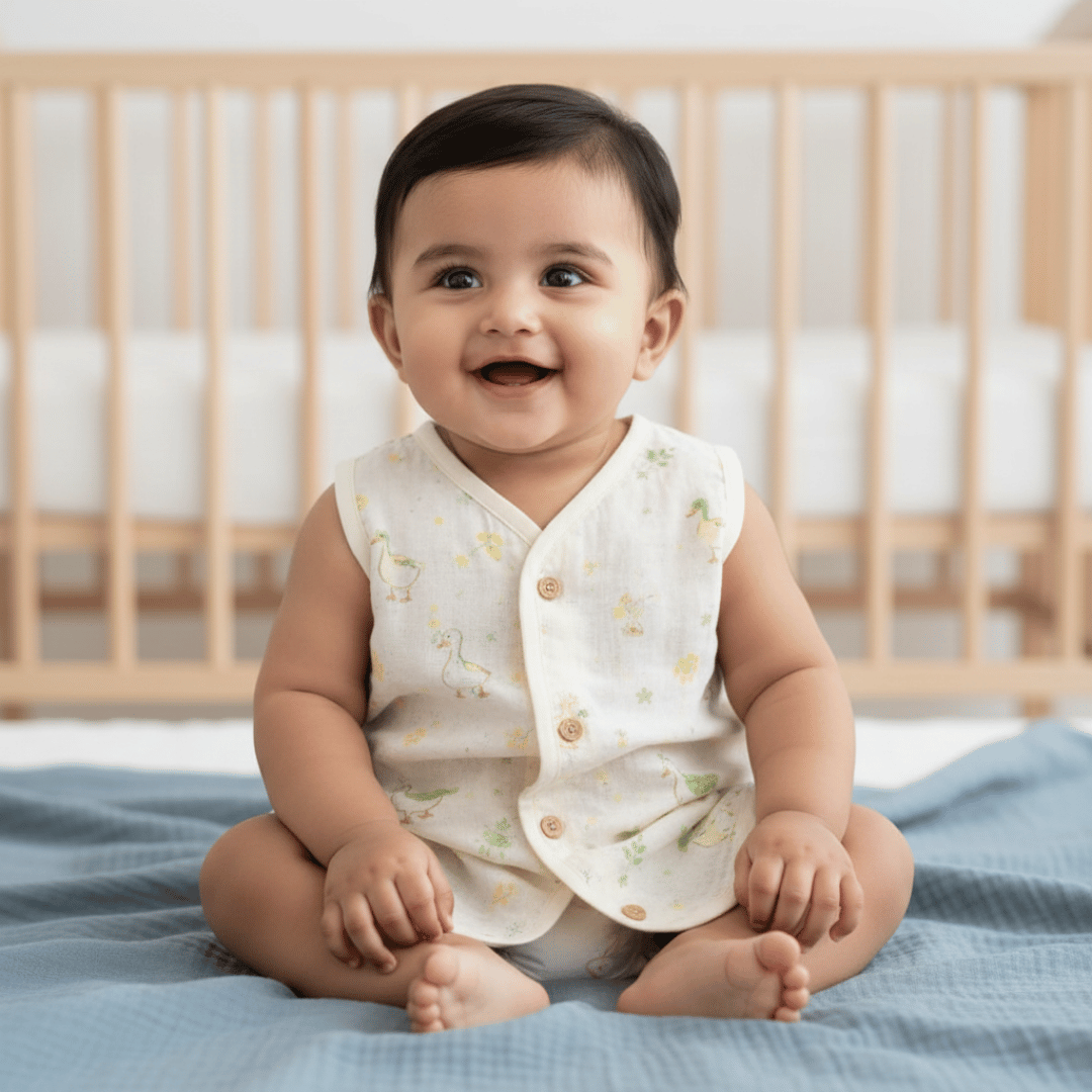 Unisex Soft Cotton Sleeveless Jhabla for Babies