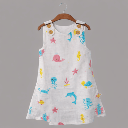 Soft Cotton Sleeveless Frock with Cute Shoulder Buttons