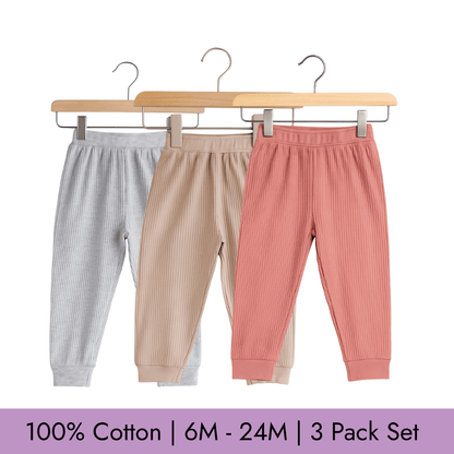 Todlerry Baby Joggers | Pack of 3 |Soft & Breathable | 100% Cotton
