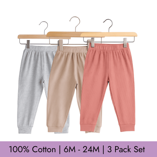 Todlerry Baby Joggers | Pack of 3 |Soft & Breathable | 100% Cotton