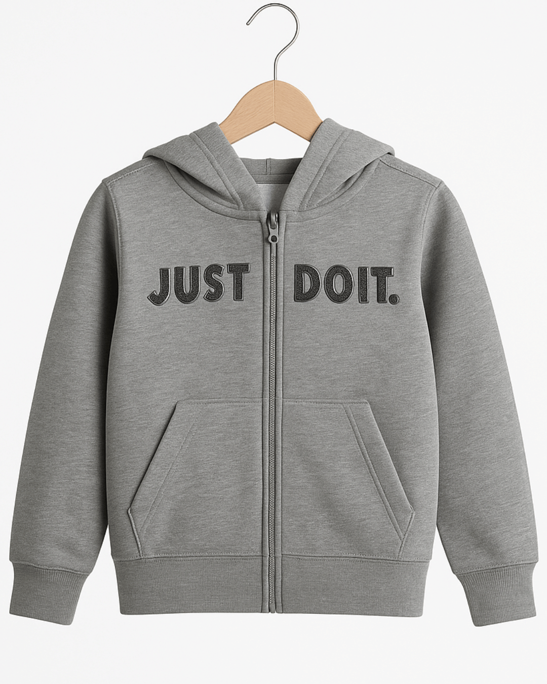 Grey Full Sleeve with Front Zipper Hoodie for Kids 100% Cotton