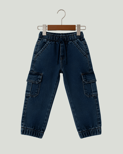 Classic Comfort Fit Kids Blue Denim Joggers
