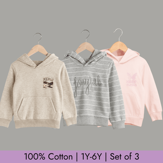Full Sleeve Hoodie Set of 3 for Kids 100% Cotton