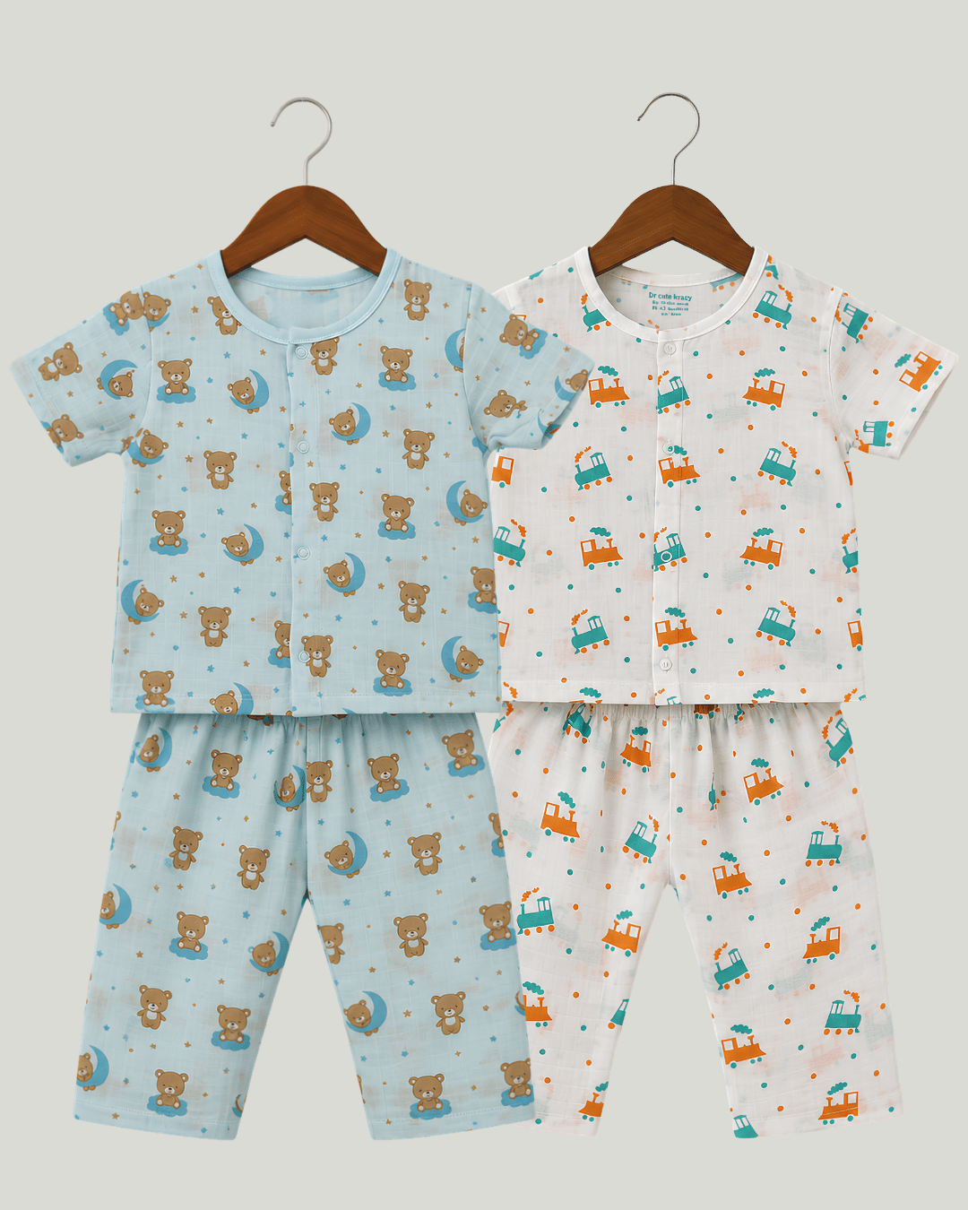 Cotton Kids Nightsuits - Pack of 2 Short Sleeve Sets for Boys & Girls