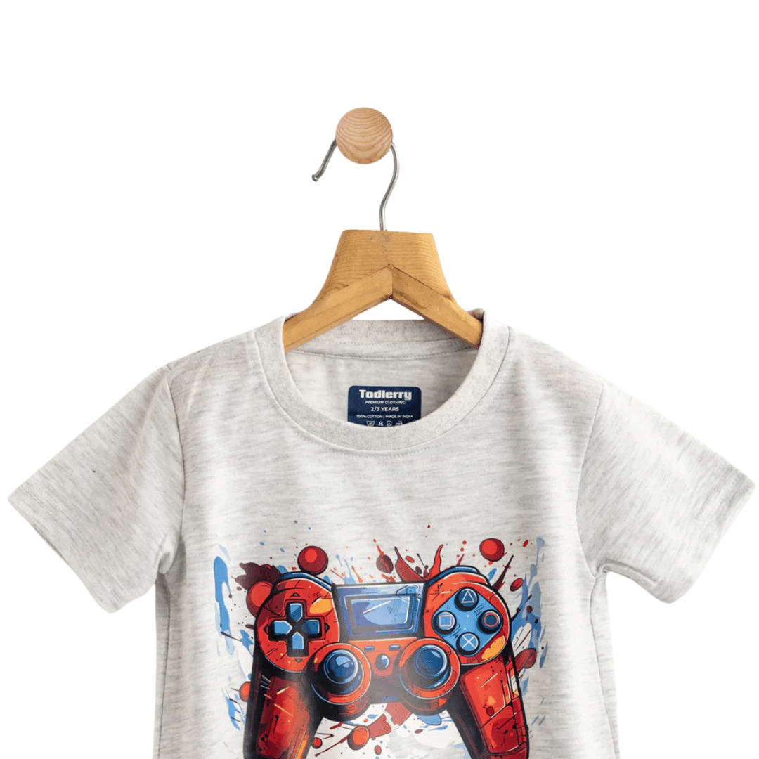 Boys Cotton T-Shirt White Video Game Print Soft & Breathable 100% Cotton