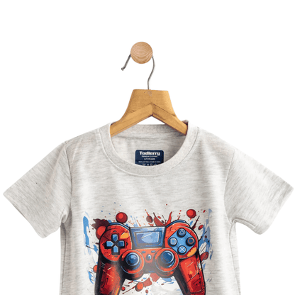 Boys Cotton T-Shirt White Video Game Print Soft & Breathable 100% Cotton